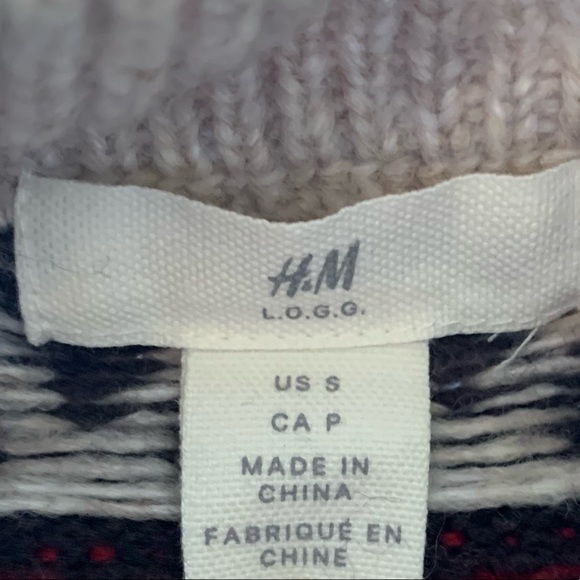 H&M LOGG Jacquard Knit Sweater Fair Isle Wool Blend Mock/crew Neck Small - Picture 4 of 5